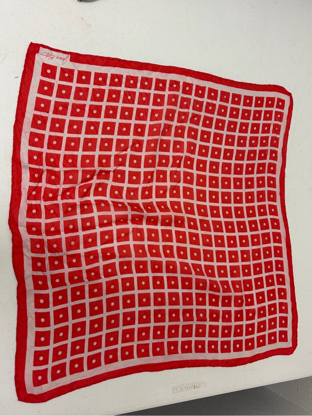 vintage French Jean Éte  70s silk scarf geometric floral polka dot motif  25x25
